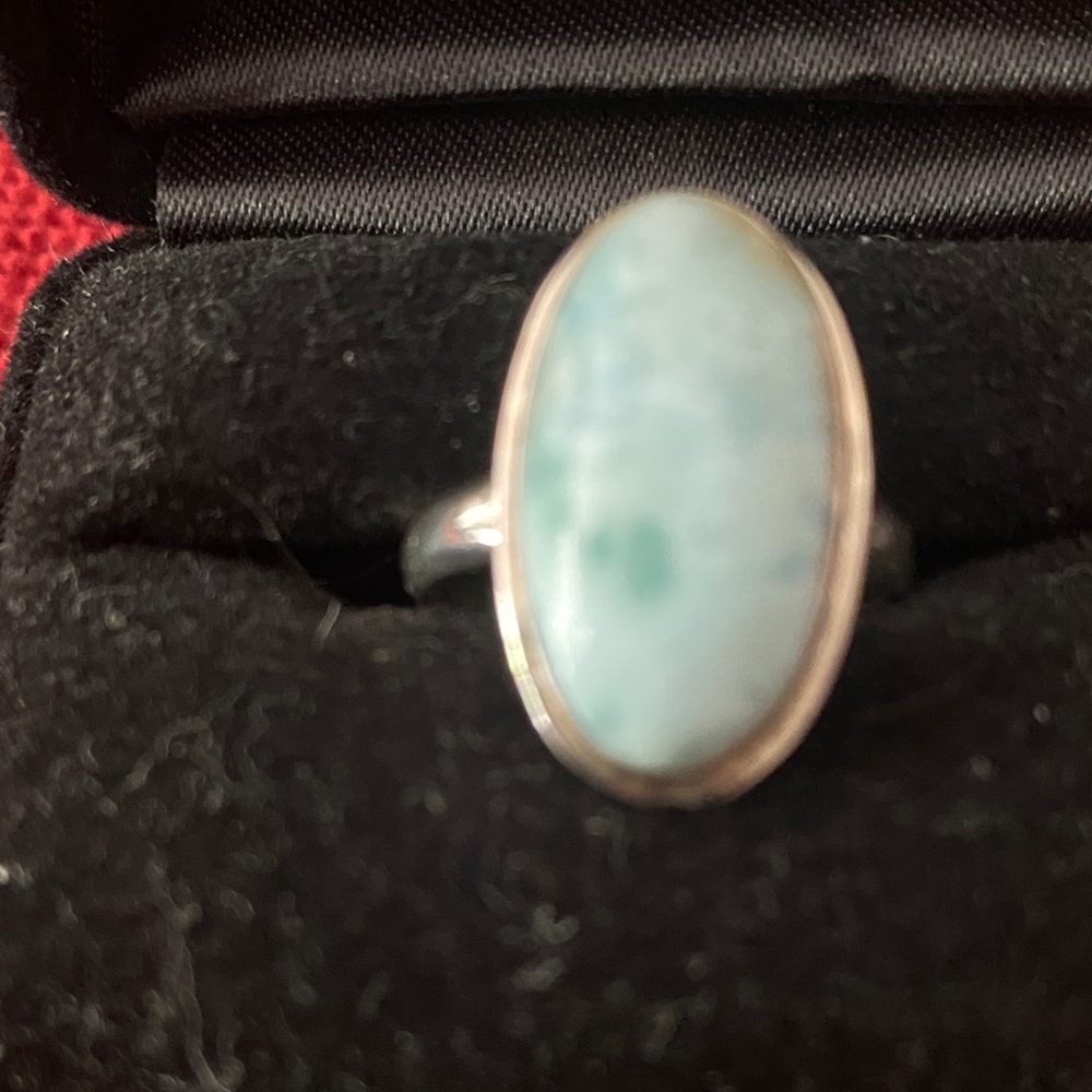 Silver Ring with Oval Larimar Blue Stone